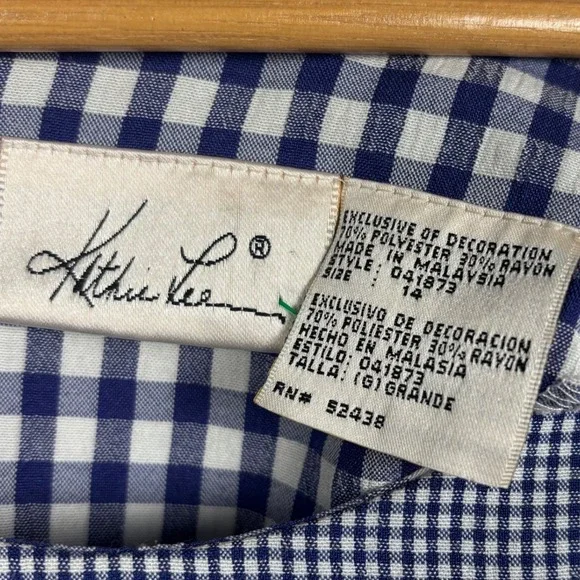 Cottagecore Vintage Gingham Dress Blue White Short Sleeve Lace Trim - Picture 4 of 6